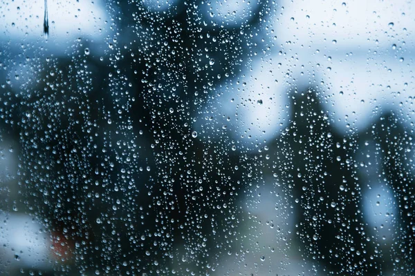 Waterdrops Clean Glass Window Rainy Day Close View — Stock Photo, Image