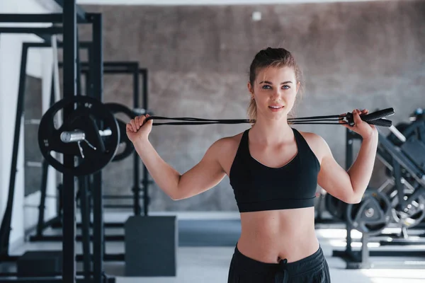 Jste Připraveni Fitness Fotografie Nádherné Blondýny Tělocvičně Jejím Víkendu — Stock fotografie