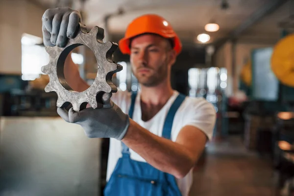 Deel Van Machine Man Uniform Werkt Aan Productie Industriële Moderne — Stockfoto