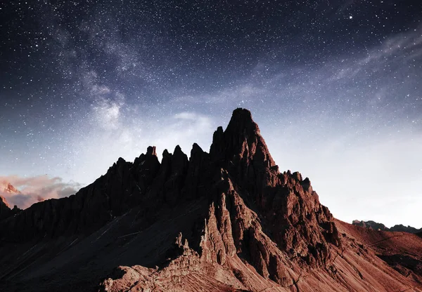 Wolken Weit Weg Foto Der Großen Dolomitenberge Majestätische Aussicht Milchstraße — Stockfoto