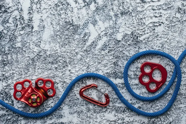 Gear Technician Isolated Photo Climbing Equipment Part Carabiner Lying White — Stock Photo, Image