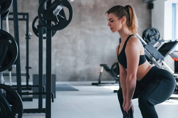 Hazlo Sin Problemas Foto Hermosa Mujer Rubia Gimnasio Fin Semana —  Fotos de Stock