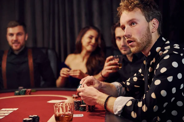 Side View Group Elegant Young People Playing Poker Casino Together — Stock Photo, Image