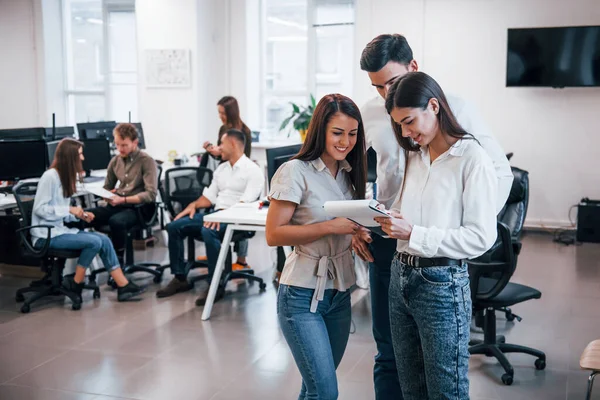 Group Young Business People Standing Sitting Working Office — Stock Photo, Image