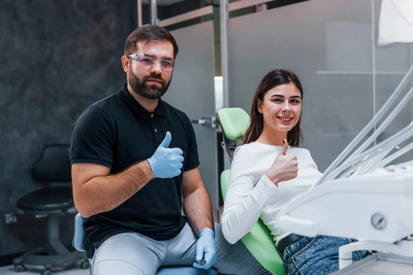 Cheerful Woman Have Visit Dentist Clinic Conception Stomatology — Stock Photo, Image