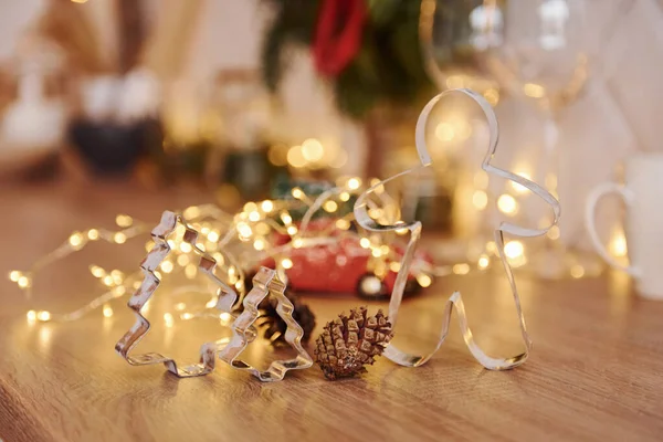 Очки Рождественские Украшения Комнате Светлые Гирлянды Огни — стоковое фото