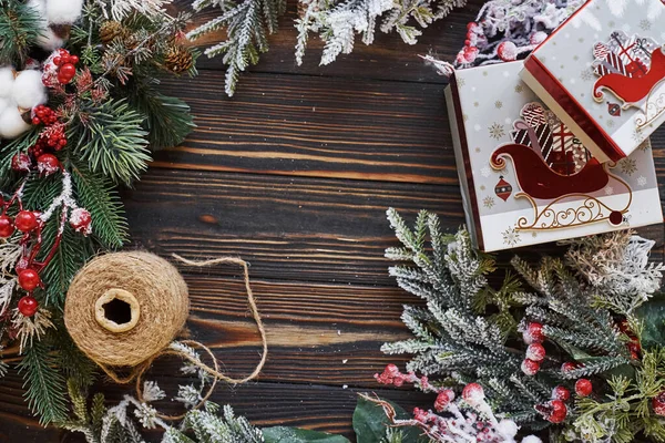 Blick Von Oben Auf Weihnachtliche Festumrahmung Mit Neujahrsdekoration — Stockfoto