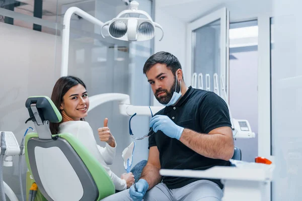 Cheerful Woman Have Visit Dentist Clinic Conception Stomatology — Stock Photo, Image