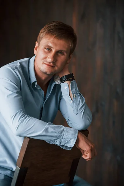 Portrait Man Official Shirt Posing Camera Indoors — Stock Photo, Image