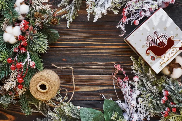 Blick Von Oben Auf Weihnachtliche Festumrahmung Mit Neujahrsdekoration — Stockfoto