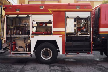 Close up view of firefighter's equipment that is inside of the truck.