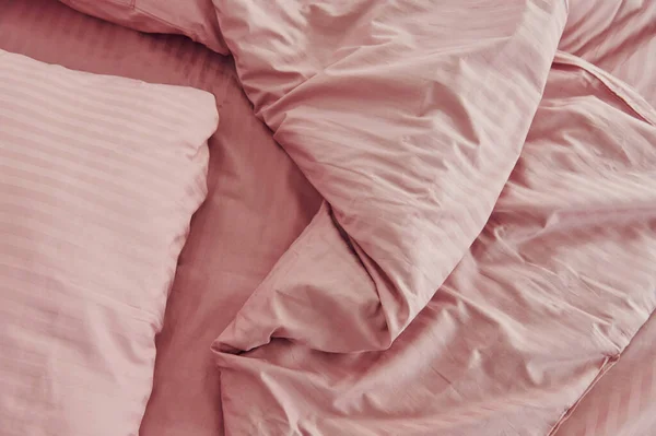 Розовый Цвет Кровати Интерьер Дизайн Красивой Современной Спальни Дневное Время — стоковое фото