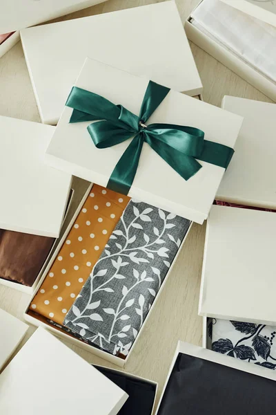 Close View Gift Boxes Lying Daytime Lighting — стоковое фото