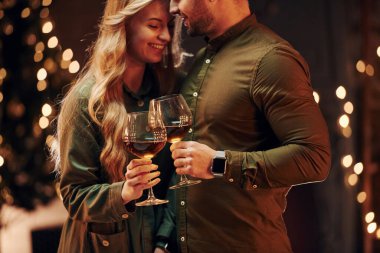 Sincere emotions and feelings. Young lovely couple have romantic dinner indoors together.