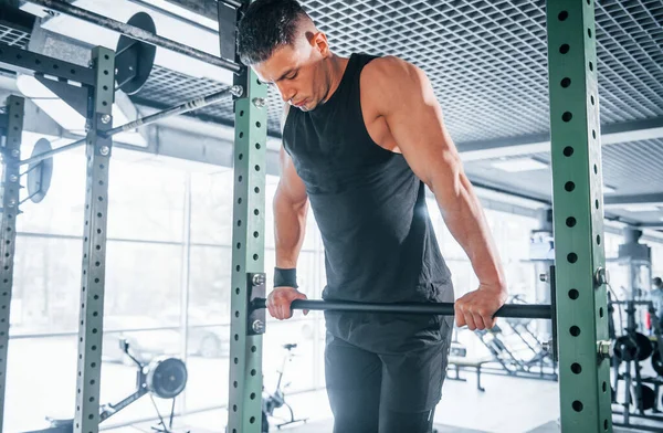 Strong Young Man Sportive Clothes Have Fitness Day Gym — Stock Photo, Image