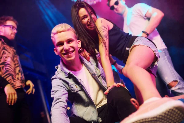 Going Crazy Posing Camera Together Young People Having Fun Night — Stock Photo, Image