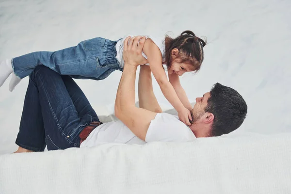 Happy Father His Daughter Have Fun Home Together — Foto Stock