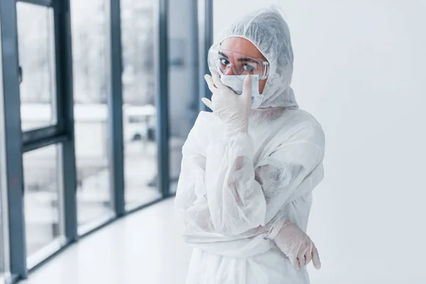 Feeling Bad Tired Depressed Portrait Female Doctor Scientist Lab Coat — 图库照片