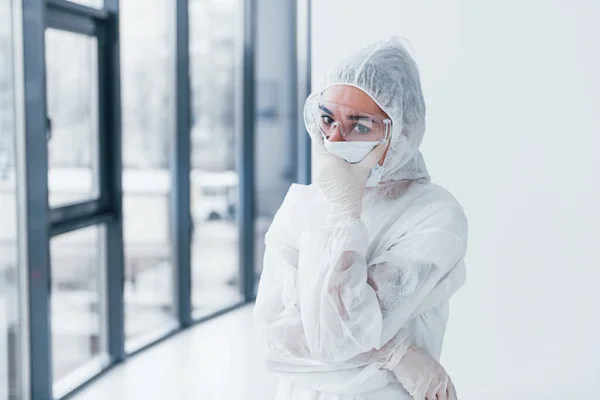 Feeling Bad Tired Depressed Portrait Female Doctor Scientist Lab Coat — Stock fotografie