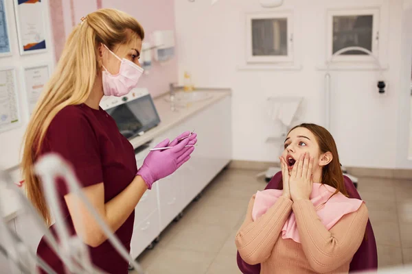 Little Girl Visiting Dentist Clinic Conception Stomatology — Zdjęcie stockowe