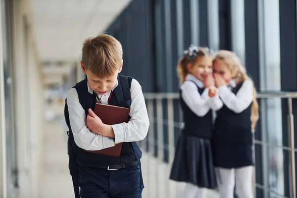 Little Boy Gets Bullied Conception Harassment School Kids Uniform Together — Foto Stock