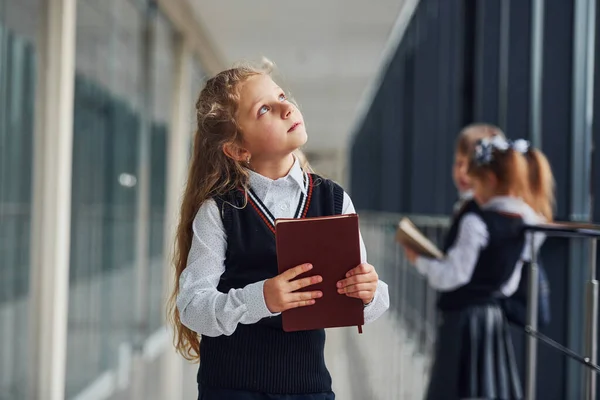 School Kids Uniform Together Books Corridor Conception Education — Stok fotoğraf