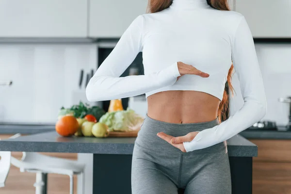 Conception Dieting Young European Woman Indoors Kitchen Indoors Healthy Food — Stockfoto