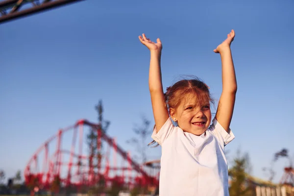 Little Girl Have Fun Children Amusement Park Daytime — Stock Photo, Image