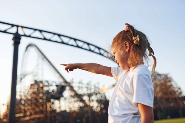 Kislány Érezd Jól Magad Vidámparkban Napközben — Stock Fotó