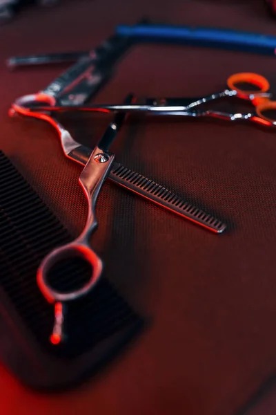 Close View Vintage Barber Shop Tools Lying Table — Stockfoto