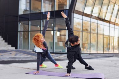 Şınav çekiyorum. Spor vücutlu iki bayan arkadaşın dışarıda spor günü var..