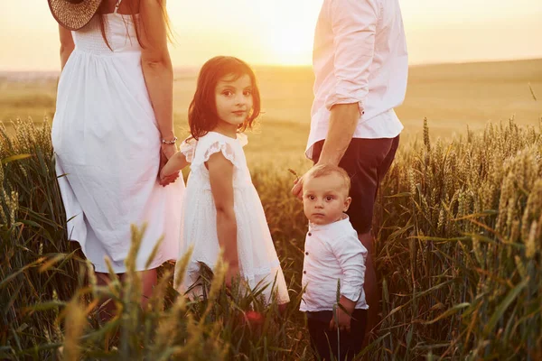 Zicht Van Achteren Familie Van Vier Personen Die Vrije Tijd — Stockfoto