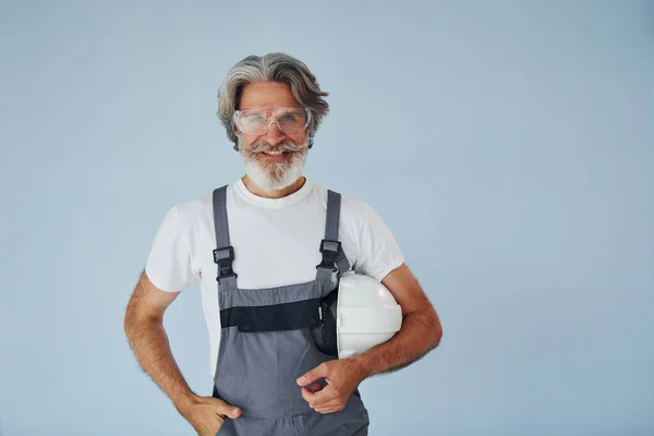 Réparateur Prêt Pour Travail Homme Moderne Élégant Senior Avec Cheveux — Photo