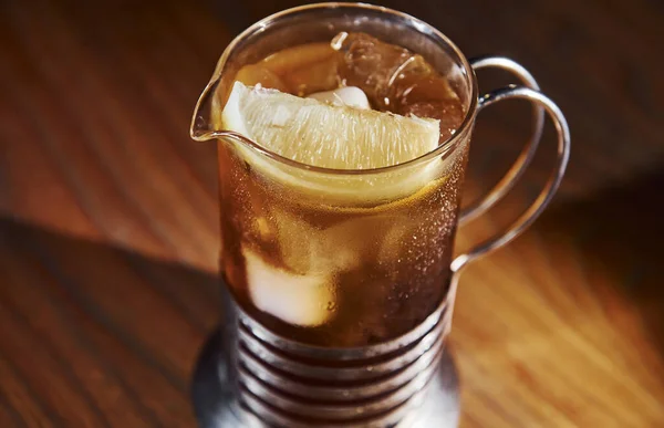 Ice Cubes Close View Fresh Summer Cocktail Wooden Table — Stock Photo, Image