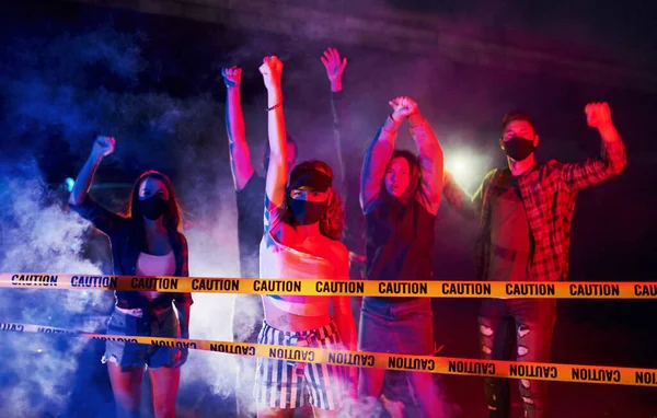 Night Riot Group Protesting Young People Standing Together Activist Human — Stock Photo, Image