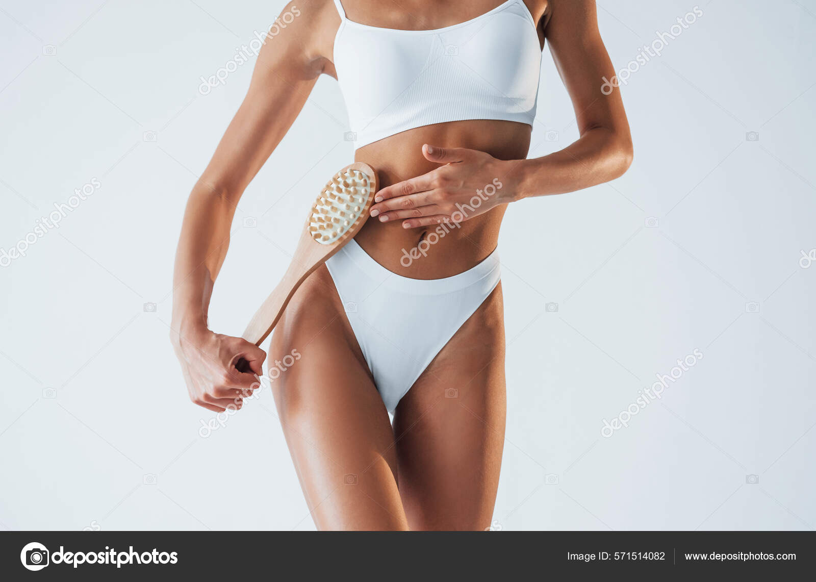 Standing Holding Big Brush Close View Beautiful Woman Slim Body Stock Photo  by ©myronstandret 571514082