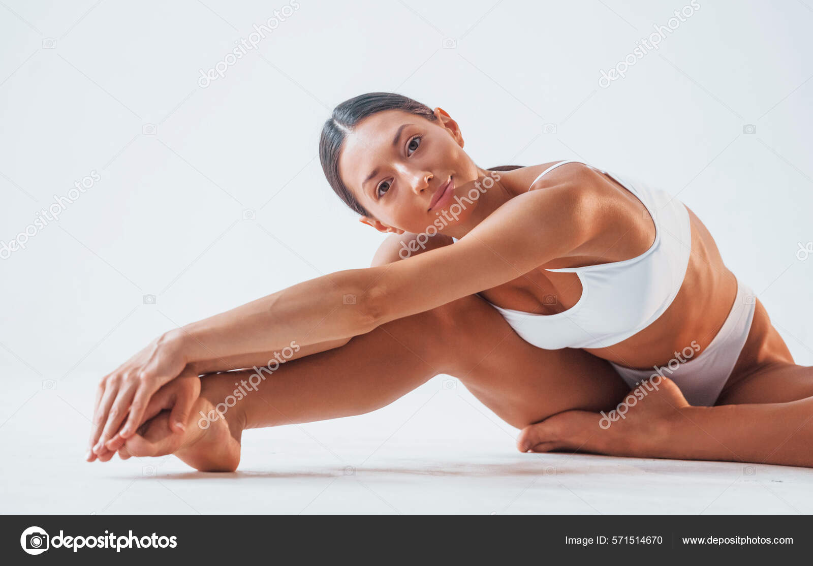 Young Girl Doing Exercises Underwear On Stock Photo 1028889199