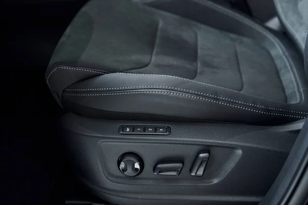 Assentos Confortáveis Close Visão Focada Novo Automóvel Preto Moderno — Fotografia de Stock
