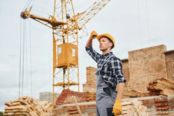 Lucrătorii Construcții Echipamente Uniforme Siguranță Lucru Construcții — Fotografie, imagine de stoc