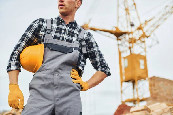 Takes Break Construction Worker Uniform Safety Equipment Have Job Building — Stock Photo, Image