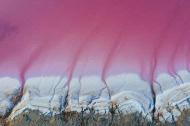 Pembe suyu olan sahil. Ukrayna 'daki Jarilgach adasının görkemli manzaraları..