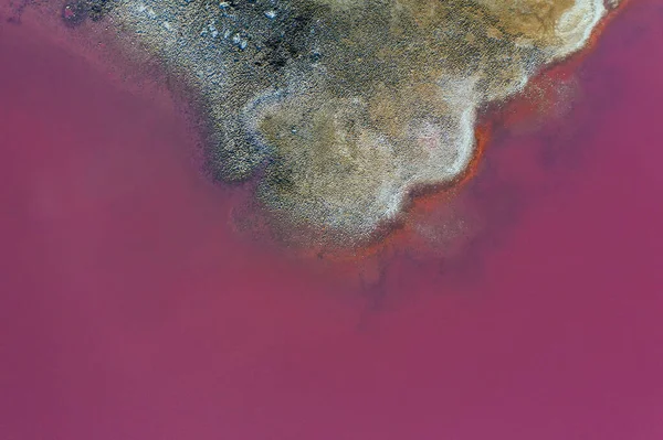 Pobřeží Růžovou Vodou Letecký Pohled Majestátní Krajiny Ostrova Jarilgach Ukrajině — Stock fotografie