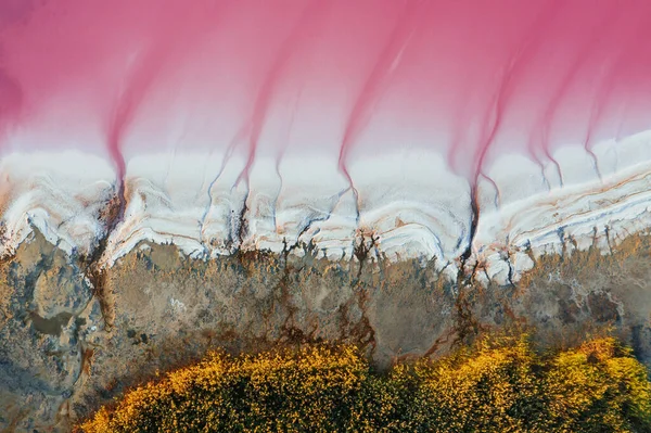 Kust Met Roze Water Luchtfoto Van Majestueuze Landschappen Van Jarilgach — Stockfoto