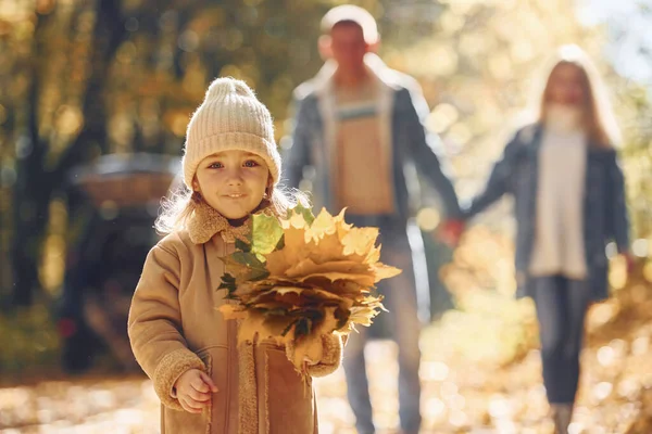 Prachtige Bladeren Gelukkig Gezin Het Park Herfst Tijd Samen — Stockfoto