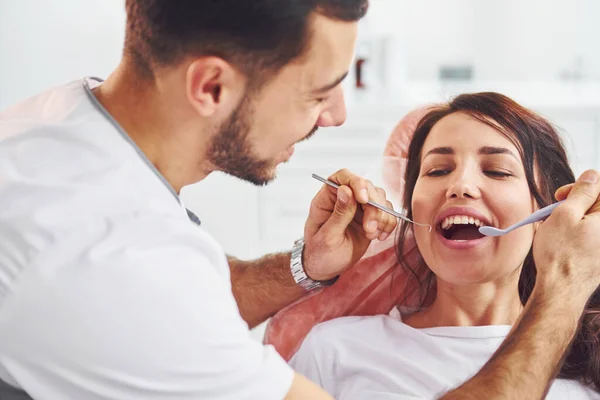 Woman Visiting Dentist Clinic Conception Stomatology — Stock Photo, Image