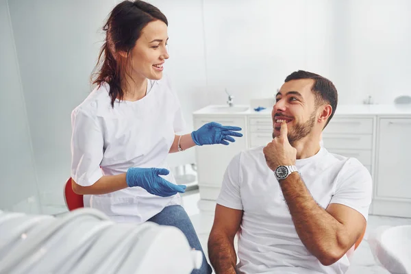 Examination Mouth Man Visiting Dentist Clinic Conception Stomatology — Stock Photo, Image