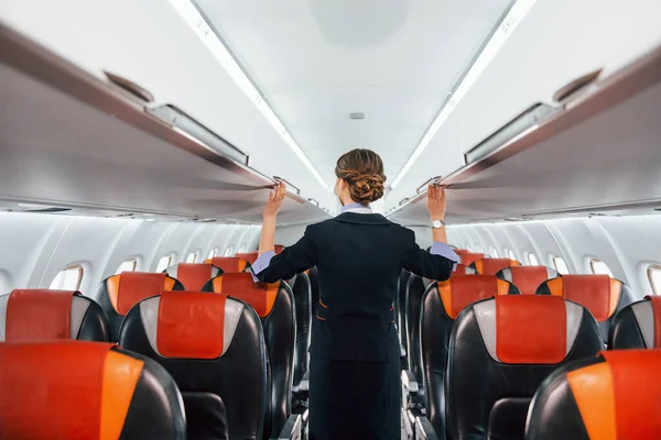 Empty Seats Young Stewardess Work Passanger Airplane — Stock Photo, Image