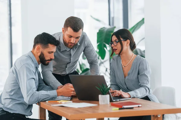 Jonge Werknemers Groep Van Zakenmensen Die Werken Aan Het Project — Stockfoto