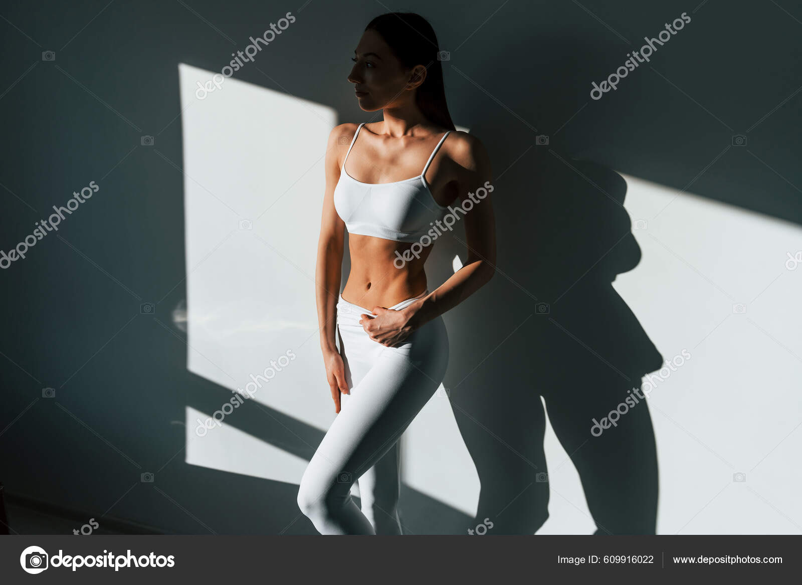 Sports women of different body types stand side by side, wearing