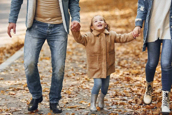 Tenir Fille Par Les Mains Bonne Famille Est Dans Parc — Photo